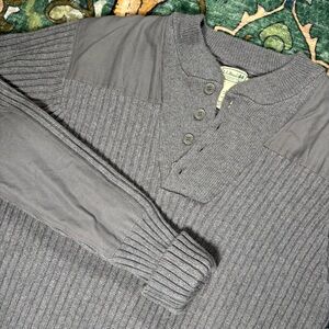 LL Bean Commando Sweater Mens Large Gray Henley Merino Lambs Wool Knit Military